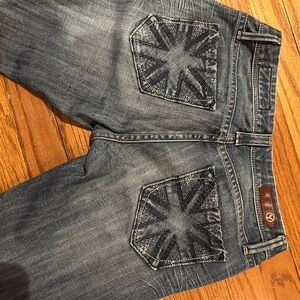 Yaso Women's Blue Flare Jeans with Unique Pocket Design Vintage EUC